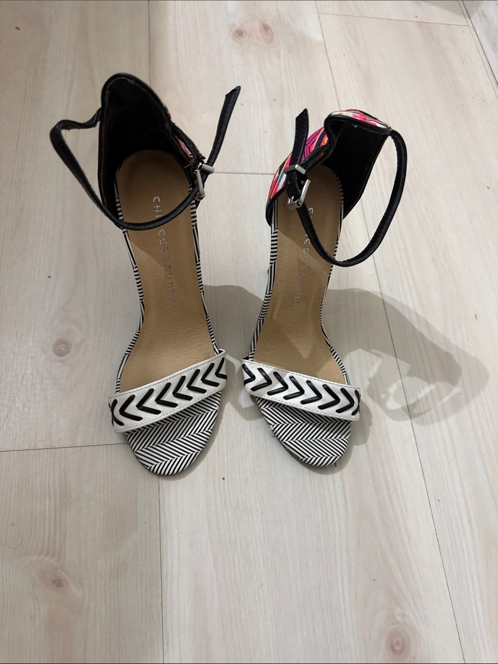 Chinese laundry Black & White Ankle-Strap Sandals